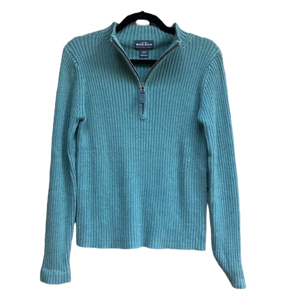 Woolrich Women's Teal Ribbed Half-Zip Sweater